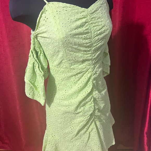 Lime green off the shoulders mini dress, size small - Picture 9 of 12
